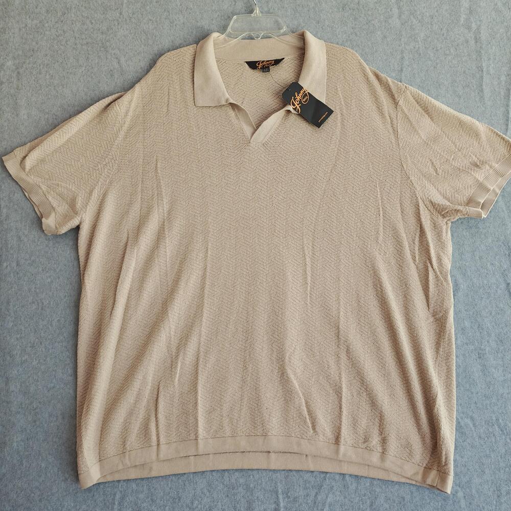 NWT Johnny Bigg Rowan Textured Knit Polo Shirt Mens 3XL Beige Chevron Cotton Top
